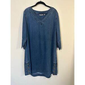 Soft Surroundings Positano Getaway Dress 100% Tencel Denim Color Large